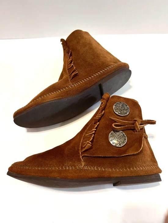 Women’s kids Tan-Brown Suede Fringe Ankle Boots size 7-8 - Picture 7 of 9